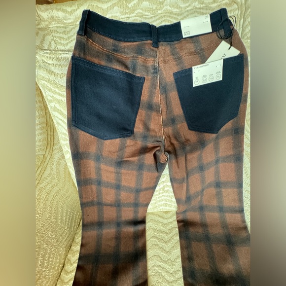 WEWOREWHAT Plaid Colorblock Icon Jeans Navy and Brown, Size 25🔥 - Picture 9 of 12